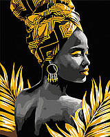 Картина по номерам "Африканка ©Mykhailyshyna Daria" BrushMe с золотой краской на черном холсте 40x50см BSB0013