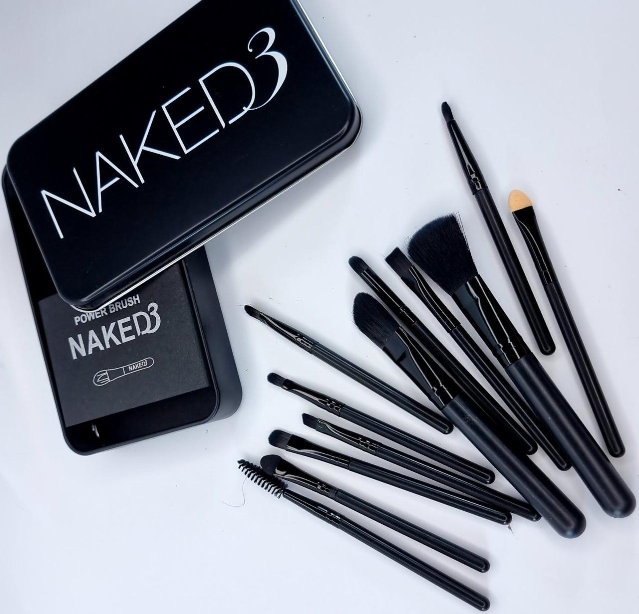 Набір пензлів для макіяжу 12 шт Naked 3 чорнийEStyle