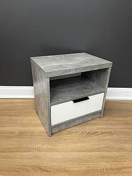 Тумба приліжкова сіра з білим ширина 45 см ящик та полиця відкрита