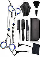 Набор парикмахерских ножниц для дома AVADONA в чехле с расческами, зажимами, пеньюаром, бритвой, сметкой и