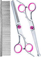 Набір безпечних ножиць для грумера AVADONA в сумочці з гребенем для котів та собак 4 предметиEStyle