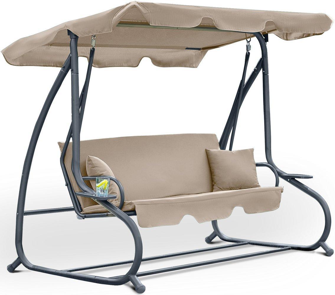 Гойдалка садова King Garden Plus 3-місна Beige + 2 подушки