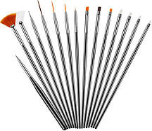 Набір пензлів для дизайну та моделювання нігтів, малювання Lpnails 15 шт, чорний AVADONA
