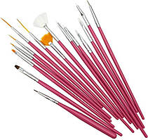 Набір пензлів для дизайну та моделювання нігтів, малювання Lpnails 15 шт, червоно-рожевий AVADONA