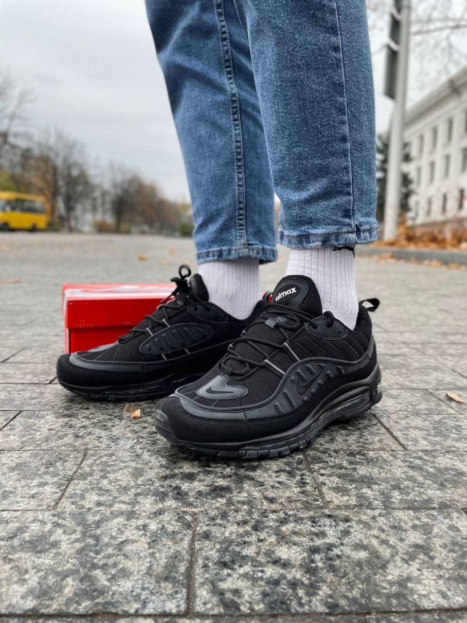 Nike Air Max чоловічі чорні демісезонні кросівки на шнурках. Весняні чоловічі на сітці кроси