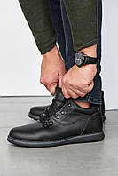 Yuves мужские демисезонные черные кроссовки на шнурках. Весенние мужские кожаные кроссы