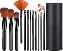 Подарунковий набір пензлів для макіяжу AVADONA в тубі 12 шт, чорний