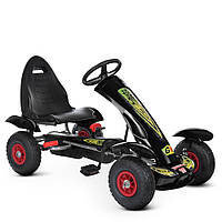Дитячий педальний карт веломобіль Bambi на надувних колесах черный