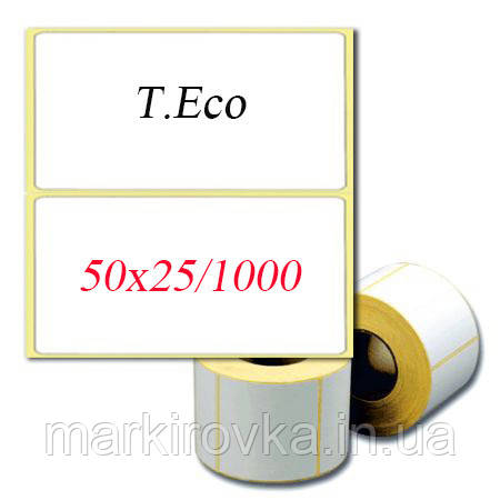 Термоетикетки 50x25 мм, 1000 шт в рулоні . T. Eco. Знижки при замовленні 10 рулонів! Дивіться оптові ціни на т есо 50х25