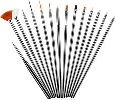 Набір кистей для дизайну та моделювання нігтів, малювання Lpnails 15 шт, чорнийEStyle