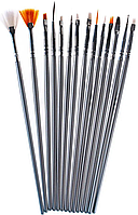 Набір пензлів для дизайну та моделювання нігтів, малювання Lpnails 15 шт, сірийEStyle