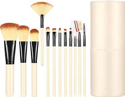 Подарунковий набір пензлів для макіяжу AVADONA в тубі 12 шт, бежевийEStyle