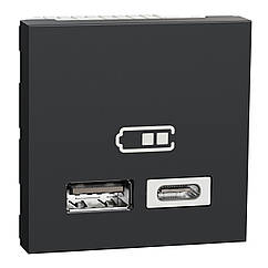 USB розетка тип A+C 2.4А Unica New антрацит NU301854