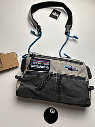 Сумка Patagonia бананка через плече барсетка чоловіча патагонія з шевроном сіра. Месенджер через плече. Люкс