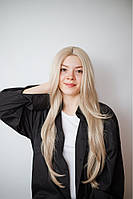 Пепельный блонд длинный парик на сетке мелировка без челки