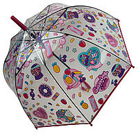 Детский прозрачный зонт-трость с рисунками от Frei Regen, розовая ручка, 09005-3