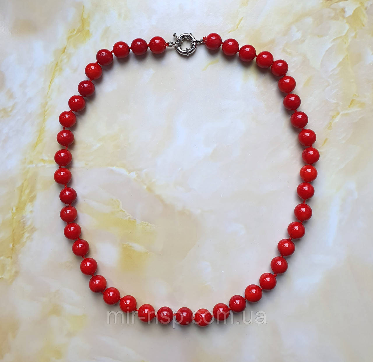Намисто 100% натуральний цільний червоний корал 10 мм вага 49г довжина 46см, фото 1