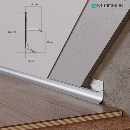 Алюмінієвий плінтус прихованого монтажу 20/39х16 мм (без покриття), фото 1