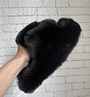 Теплые черные женские тапочки с открытым носком, комнатные тапки из эко меха