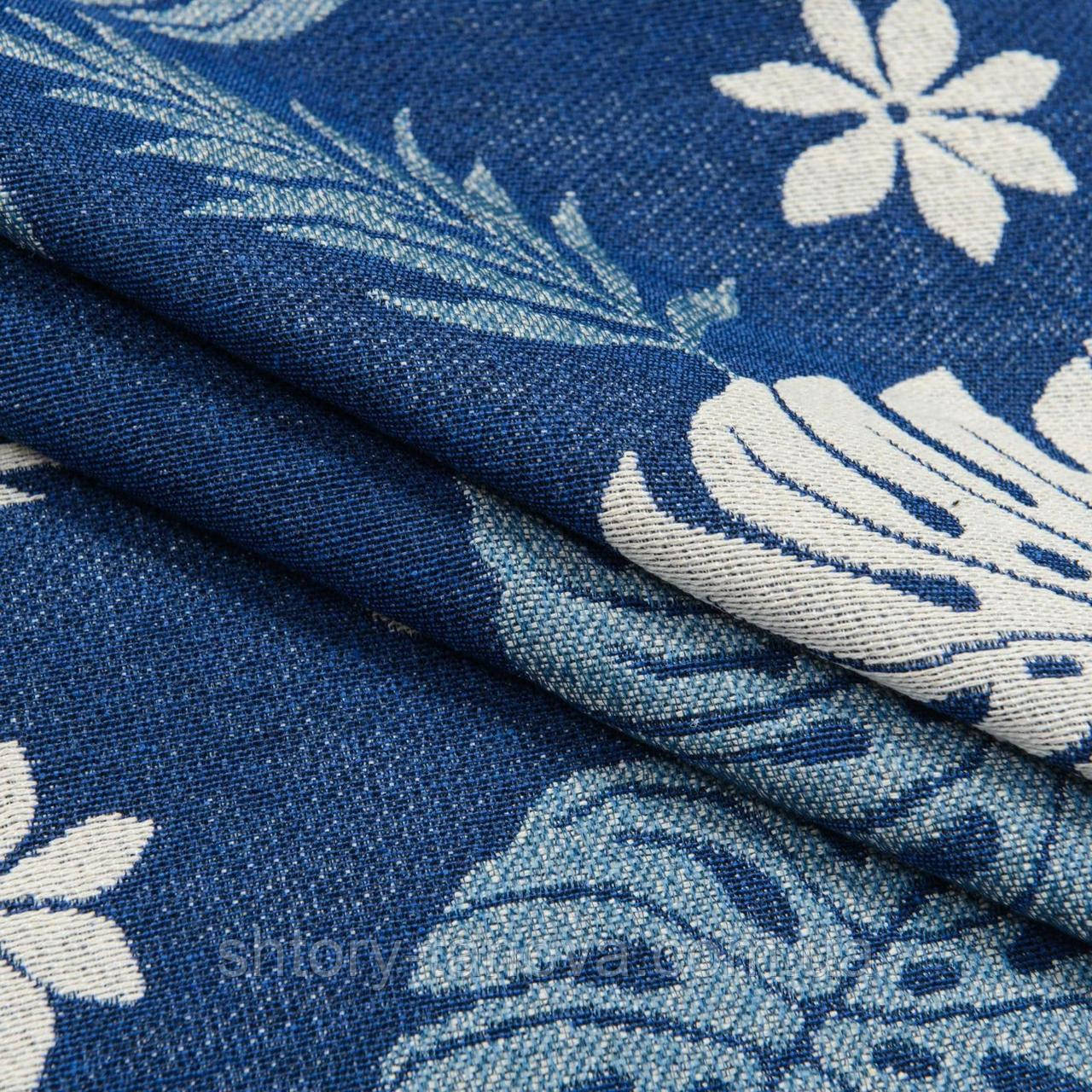 Супергобелен Листя монстери синій, фото 1