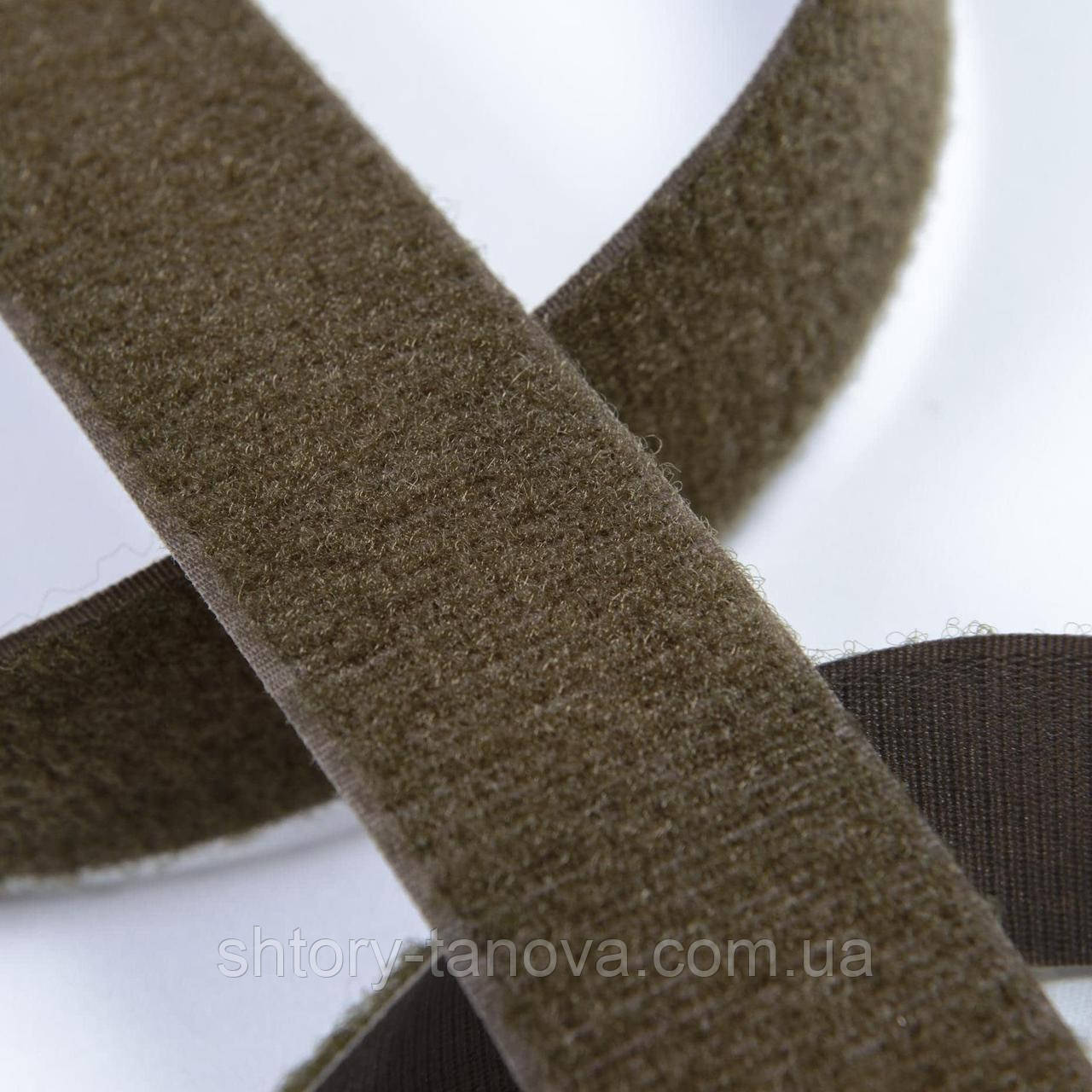 Липучка Велкро пришивна м'яка частина частина коричнево-зелена 40мм/25м, фото 1