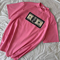 Розовая футболка оверсайз MONEY, Футболка доллар