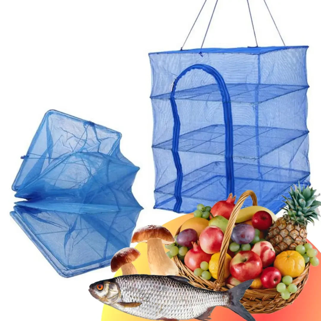Сітка для сушіння риби, грибів, овочів і фруктів триярусна 40*40*65СМ