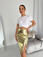 Женская весенняя трендовая юбка-карандаш из экокожи с потайной молнией размеры 42-52