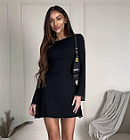 Стильне трикотажне сукня в рубчик чорна коротка жіноча сукня з довгими рукавами розширенними, фото 5