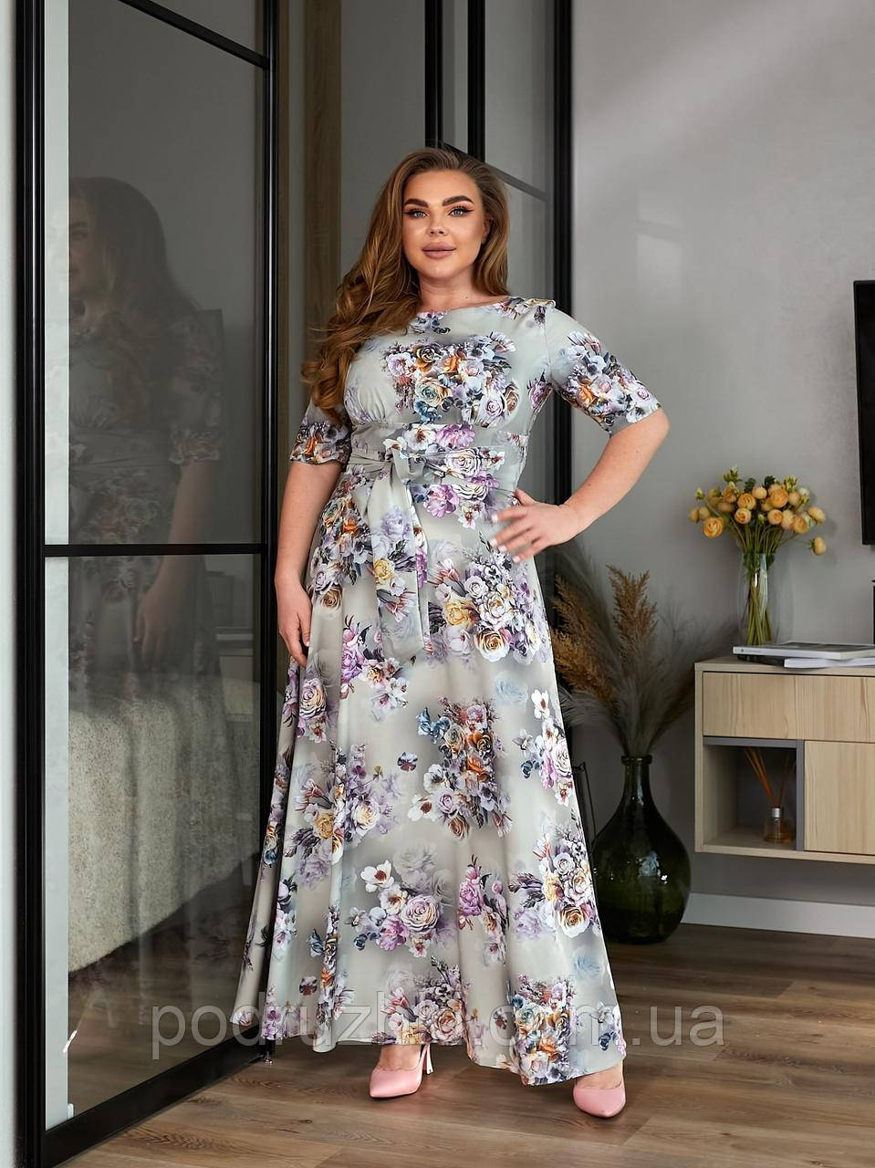 Жіноча довга сукня з квітковим принтом Тканина софт віскоза Розміри 48,50,52,54,56,58, фото 1