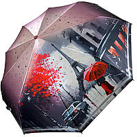 Женский автоматический зонт на 9 спиц от Frei Regen с принтом города, сатиновый купол, розовая ручка, 09074-6