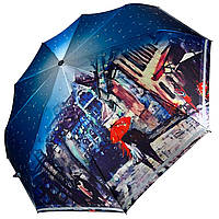 Жіноча автоматична парасоля на 9 спиць від Frei Regen з принтом міста, сатиновий купол, синя ручка, 09074-2