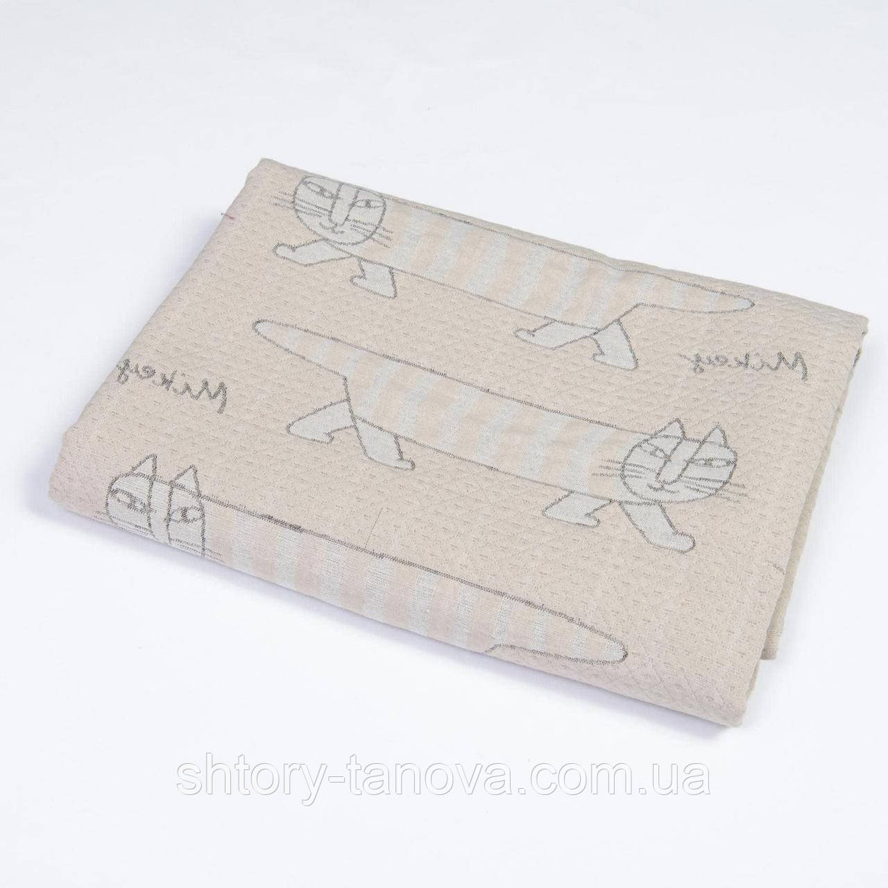 Покривало гобеленове Кіт фон світло бежевий 145х210 см (183913), фото 1