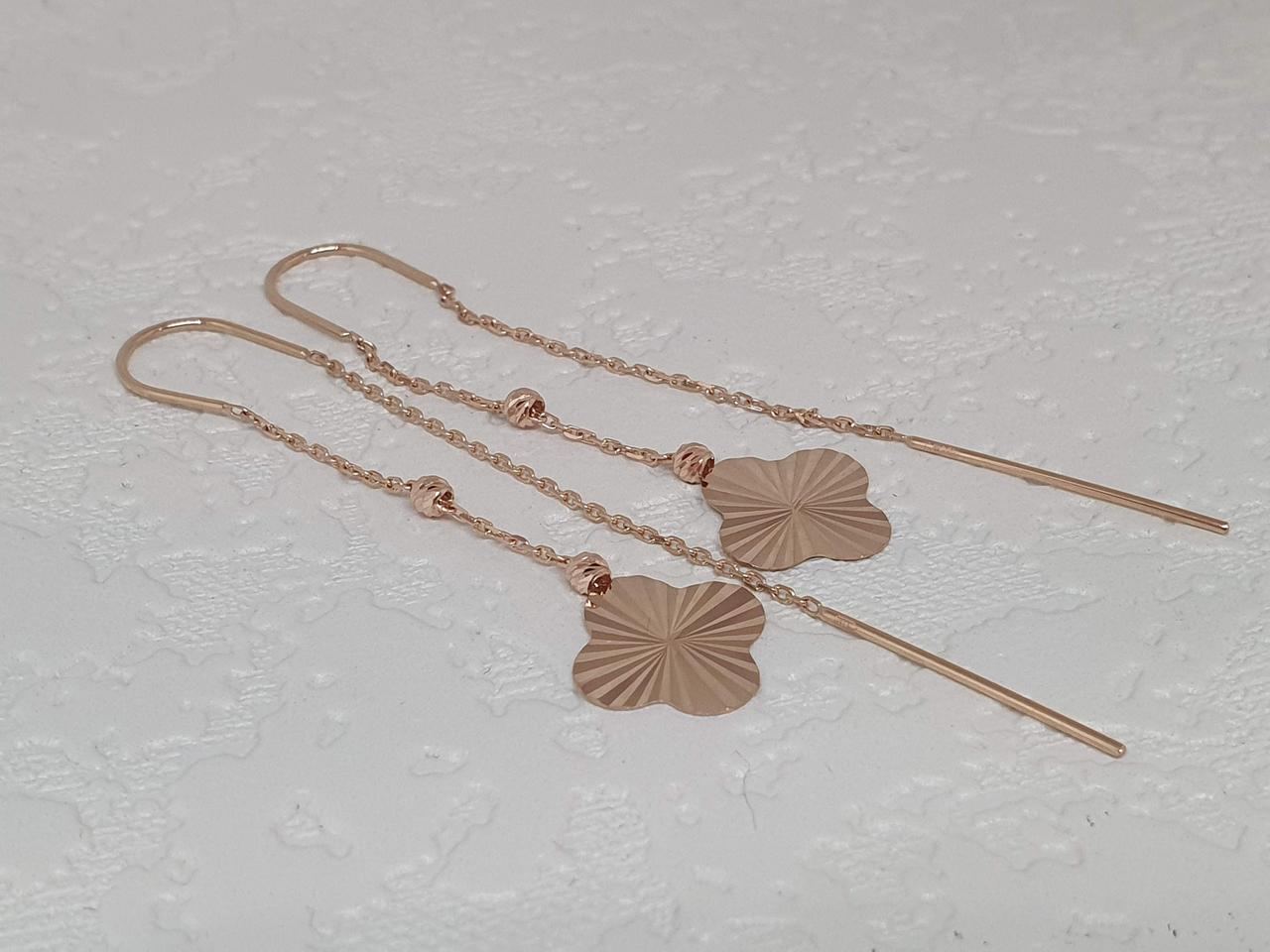 Золоті сережки-протягання Конюшина. 210433_А, фото 1