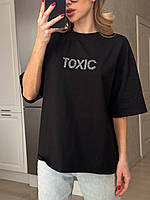 Женская актуальная футболка оверсайз провокационные надписи из страз Fvs22