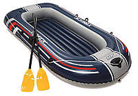 Надувная лодка с ножным насосом и 2 веслами Bestway 61083 Синяя Надувная лодка для отдыха