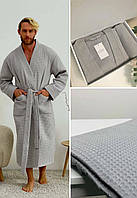 Мужской подарочный набор COSY халат кимоно с серым полотенцем в коробке Im_1970