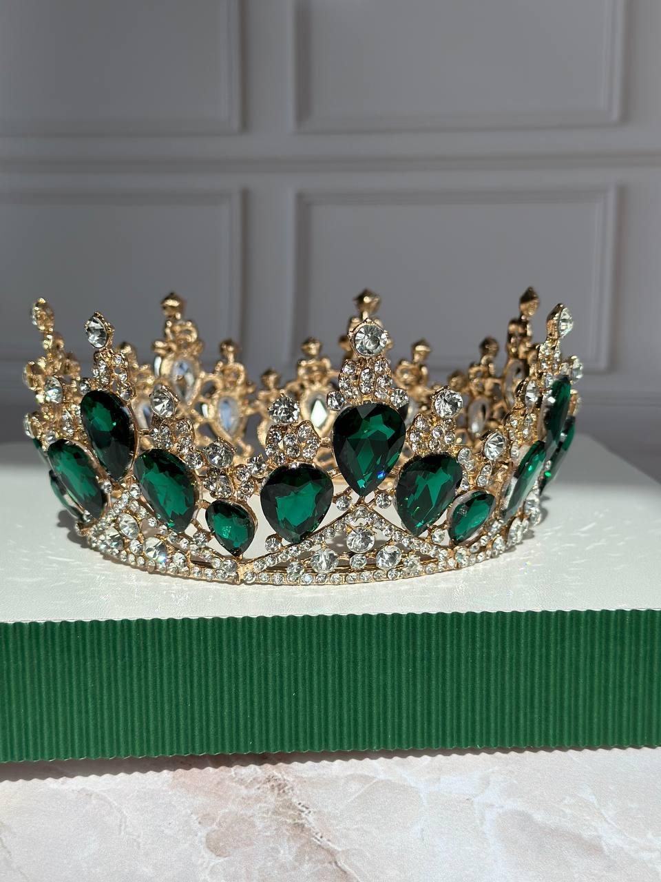 Фантастична корона з смарагдовим камінням SWAROVSKI, золото
