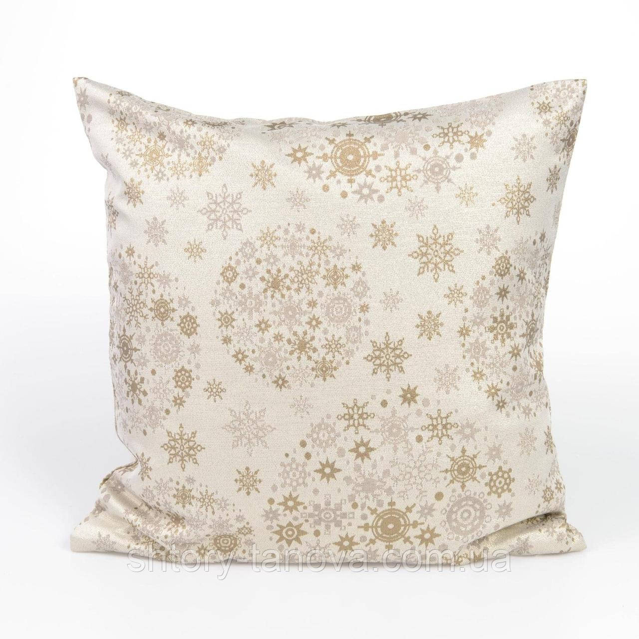Чохол на подушку новорічний жаккард Снежка золото 45х45см (152759), фото 1