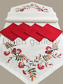 Лляний столовий комплект "Намисто" доріжка + 4 серветки