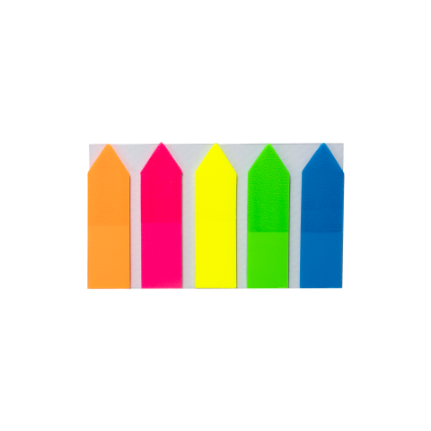 Закладки пласт. з клейким шаром СТРІЛКИ, NEON 45x12мм, 5 кольор. по 25 арк., асорті, фото 1