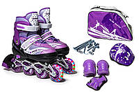 Комплект раздвижные ролики с защитой и шлемом размер 30-33 "Happy Violet" Фиолетовый