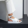 Дизайнерські шкіряні білі босоніжки - Натуральна шкіра, низький хід, фото 7