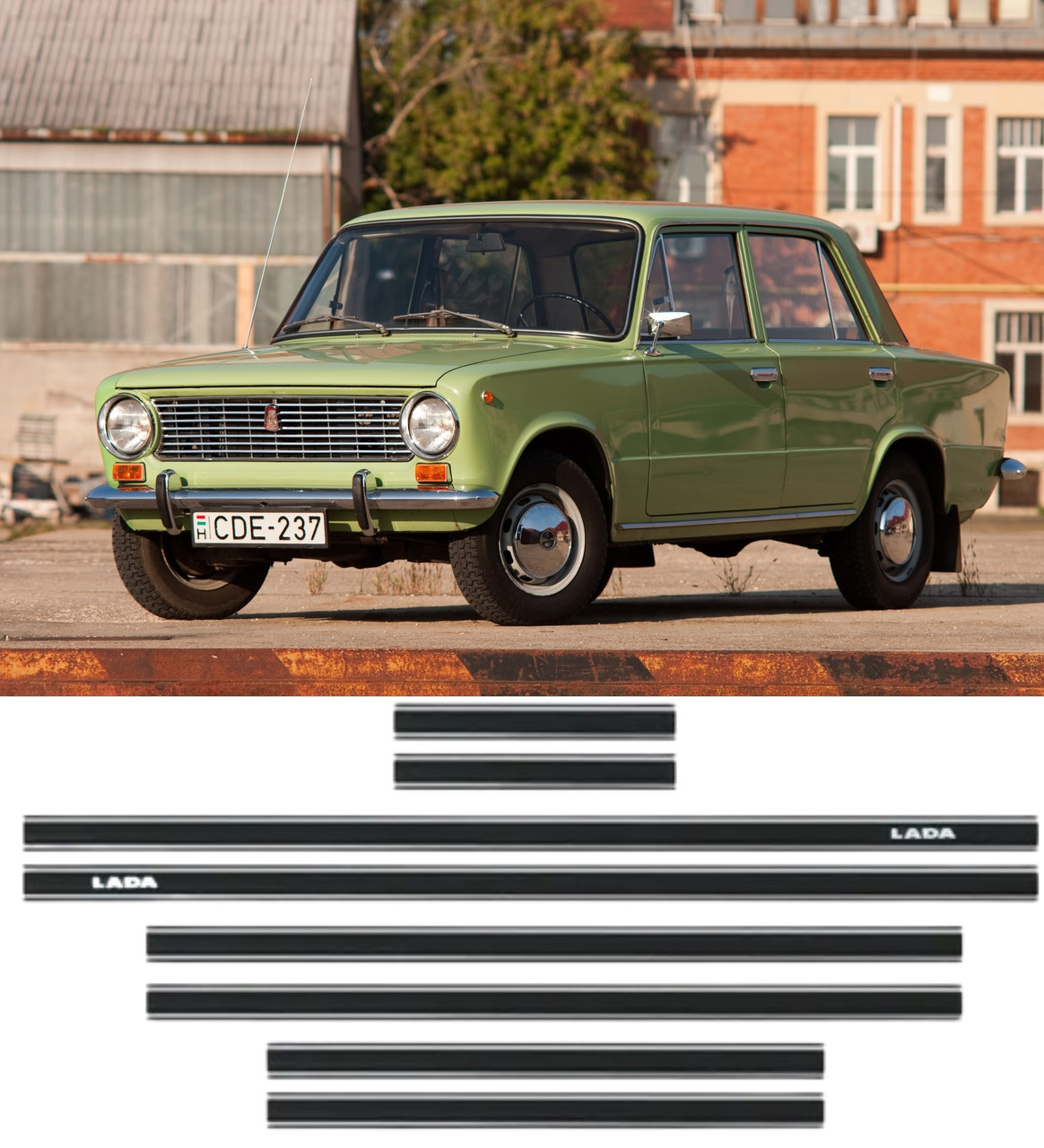 Молдинг двері ВАЗ 2101-2107 з 2 хром смугами, вузький 3 см с надписью Lada, фото 1