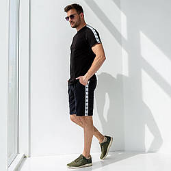 Спортивний костюм чоловічий футболка шорти Adidas з лампасами чорний Адідас літній