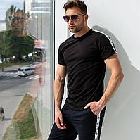 Мужской спортивный костюм футболка шорты Adidas с лампасами черный Адидас летний