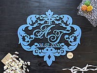 Свадебный герб, монограмма из дерева с именами молодых и датой, семейный герб, свадебный декор