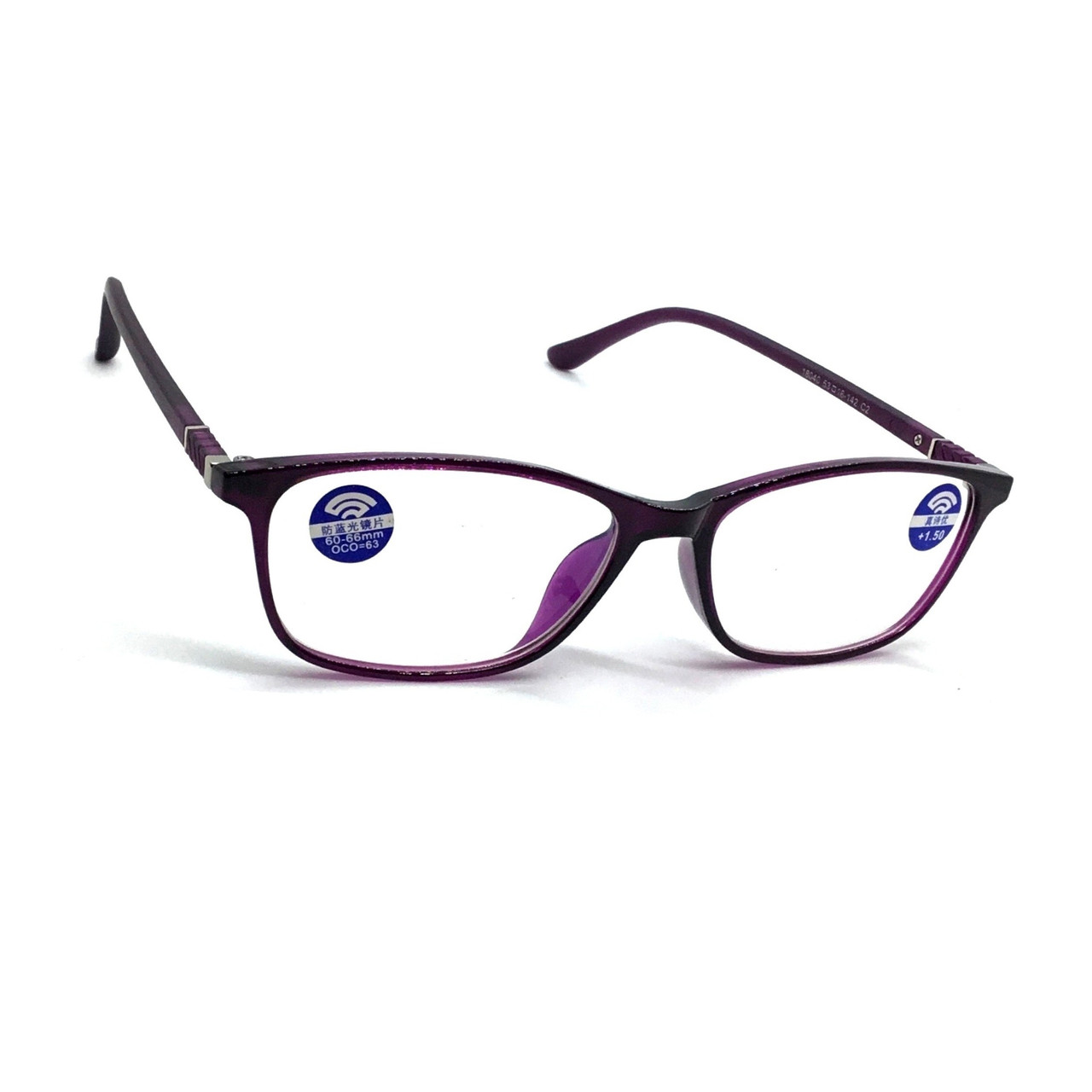 Жіночі окуляри з бліковою лінзою 18040 у бузковій та темно-бордовій оправі