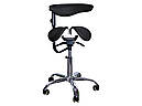 Ортопедичний стілець-сідло для майстра зі спинкою й розділеним сидінням (4 регулювання) Чорний мод. 8016-2, фото 5