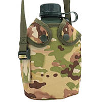 Фляга тактическая 1л + Чехол, Мультикам / Армейская фляга с креплением Molle / Алюминиевая фляга для воды